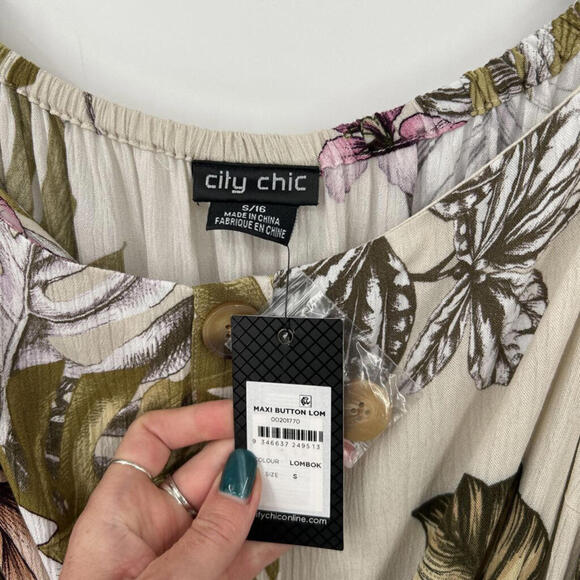 Women's City Chic NWT Hawaiian Print Maxi Lombok Cream Dress 16 - Picture 4 of 7
